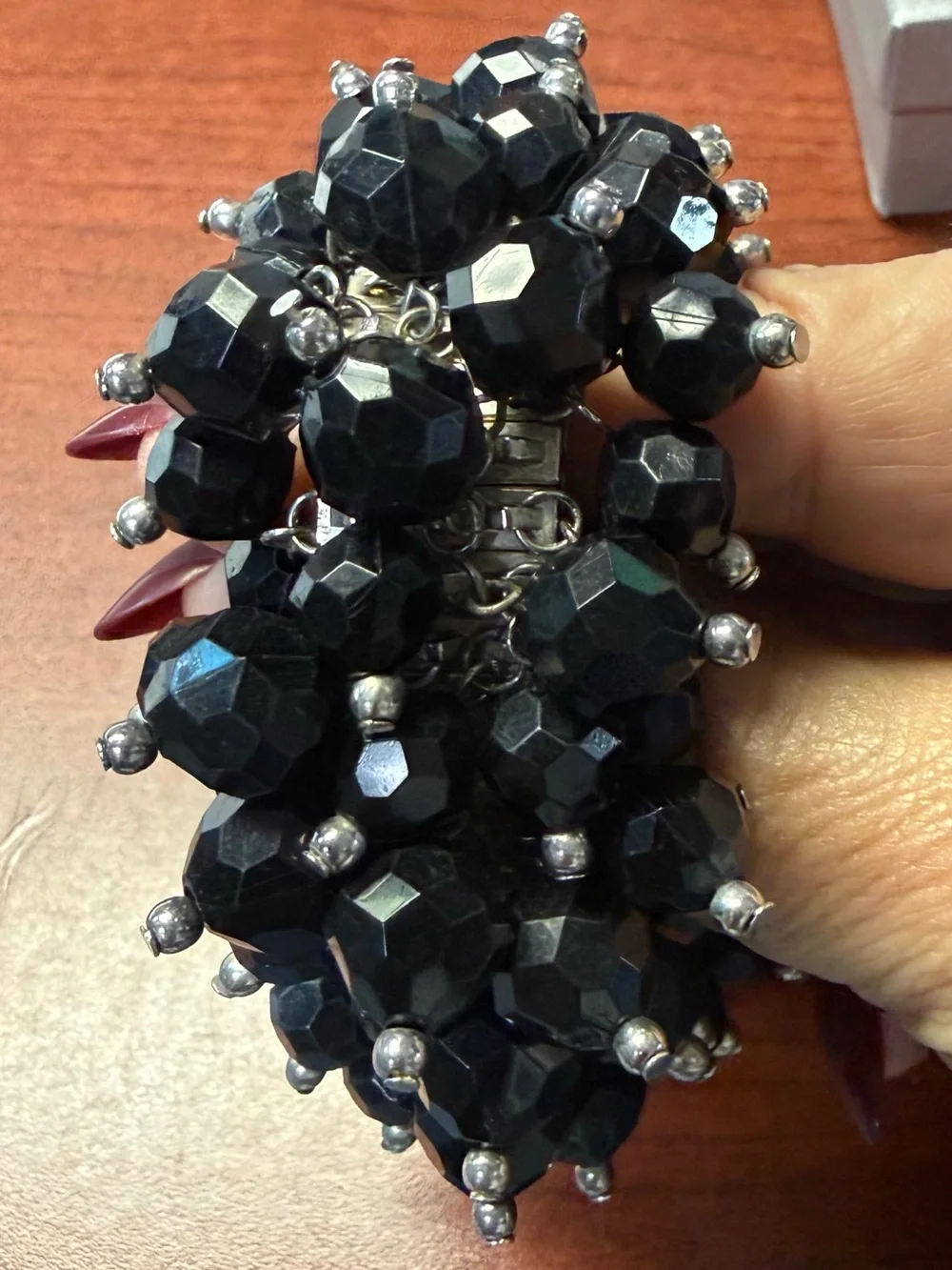 Black Crystal Beaded Cha-Cha Accordion Statement Bracelet